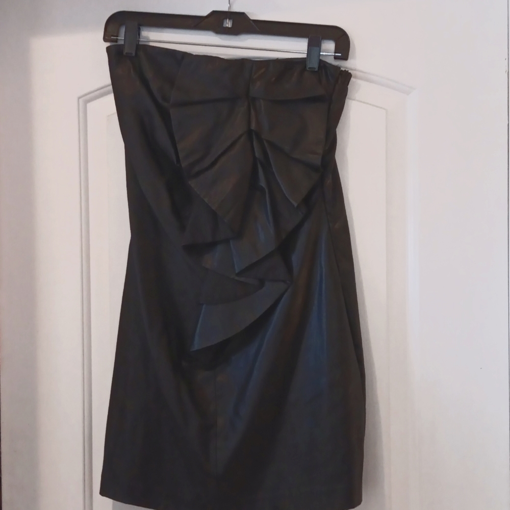 Akira-Ruffled faux leather black dress